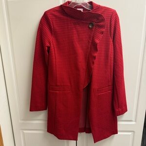 CAbi Red Houndstooth Jacket Style 3546 XS Asymmetrical Button Coat